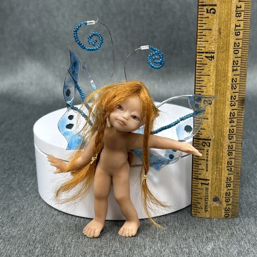 Redhead Pixie Fairy Doll 3.5" Hard Plastic Wired Blue Wings Pointed Ears READ - Picture 3 of 8